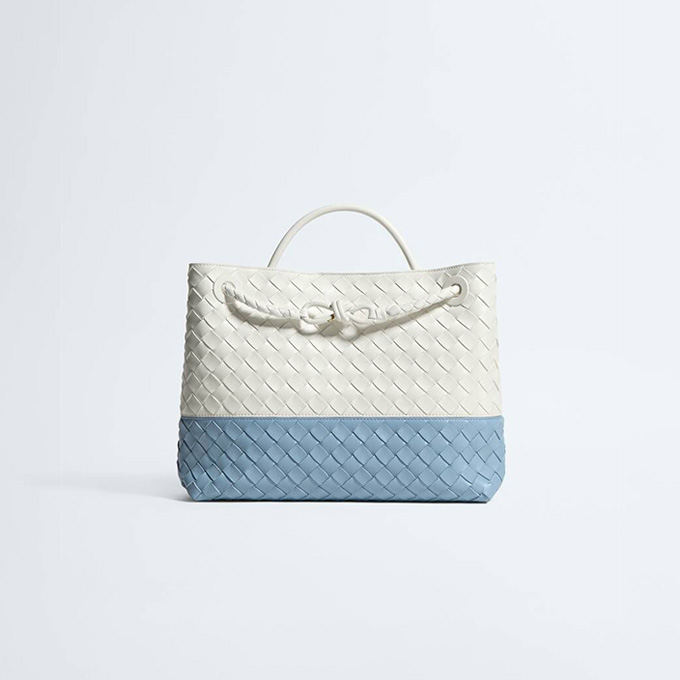 bottega veneta andiamo two tone woven tote bag #875488